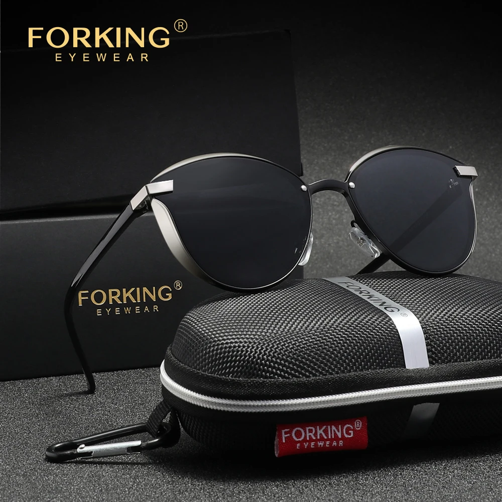 FORKING Luxus-Sonnenbrille für Damen, polarisierte Brille, UV400, modische Cat-Eye-Brille mit großem Rahmen, Sommerbrille
