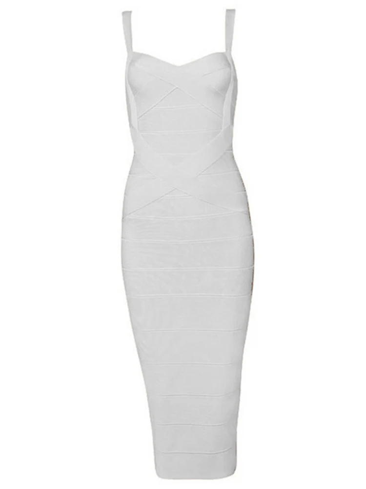 Nieuwe 2026 Dames Sexy Celebrity Midi Rood Wit HL Elastische Bandage Jurk Spaghettiband Club Bodycon Party Jurk Groothandel HL434 - afbeelding 1
