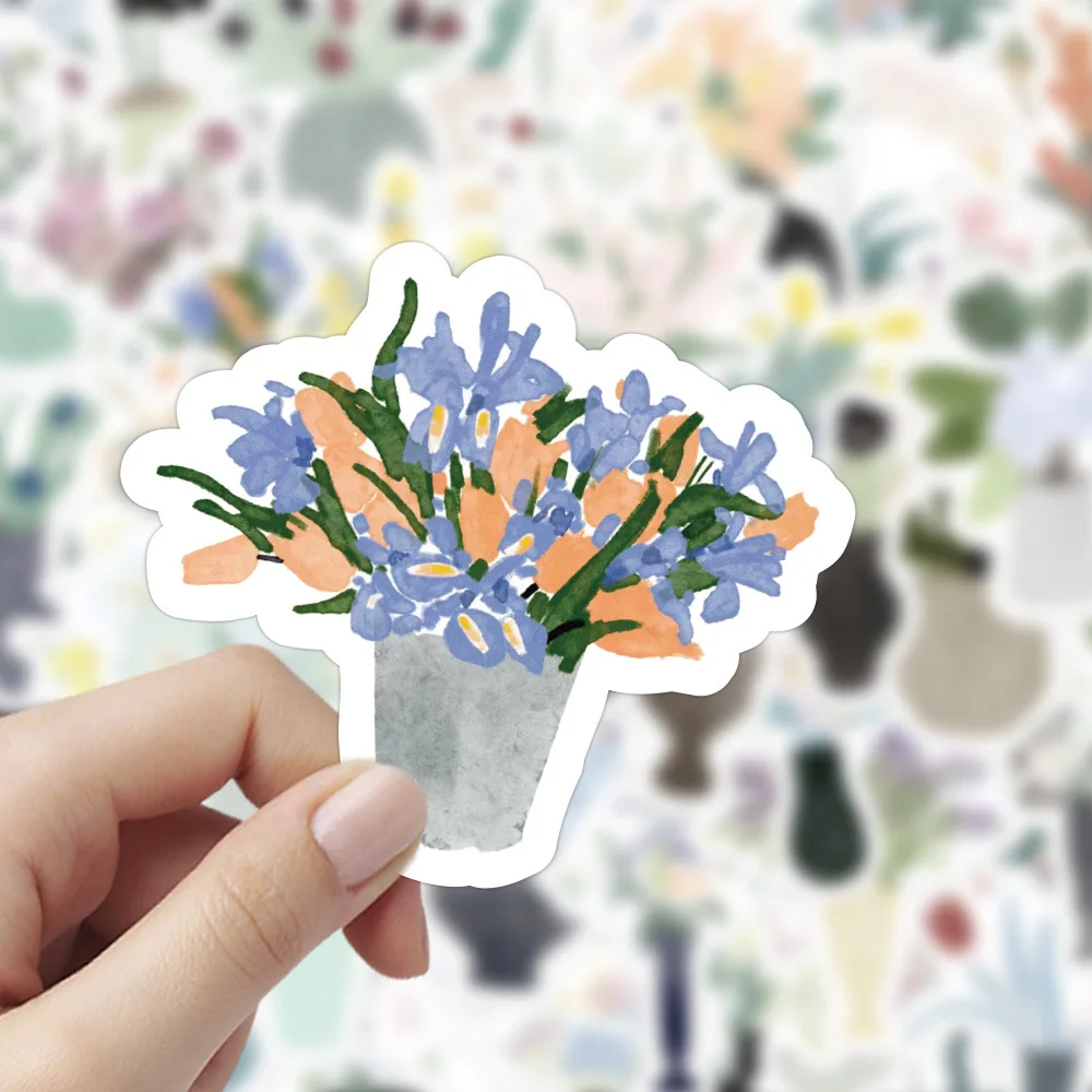 60Pcs Beautiful Spring Flower Vase Stickers Ornament Phone Notebook Stationery Graffiti DIY Funny Cartoon Decorative Stickers