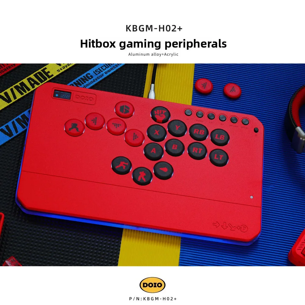 DOIO KBGM-H02+ HITBOX Mechanical Keyboard Aluminum Alloy Wired Arcade Fight Controller Hot Swappable Low Profile Keyboard Gifts