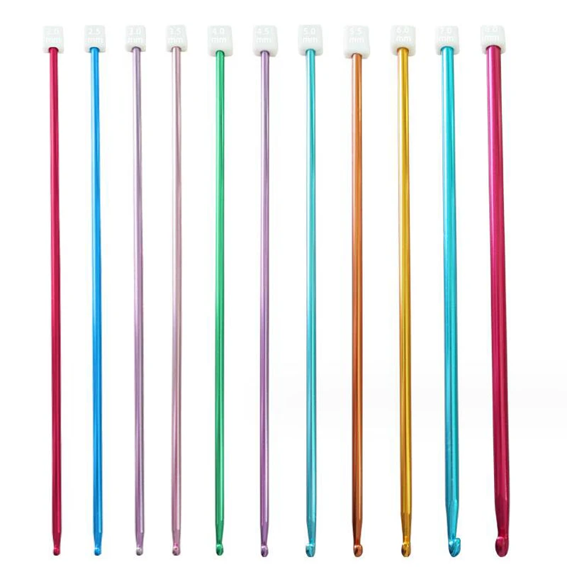 Long Crochet Set 9/11 piece set Great knitting and crochet supplies tools Colored aluminum knitting needles