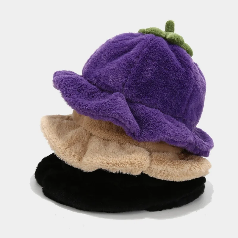 Girls Plush Fungus Edge Fisherman Hat Japanese Fresh Cute Pumpkin Beanie Boys Unique Playful Funny Party Performance Dressing Up