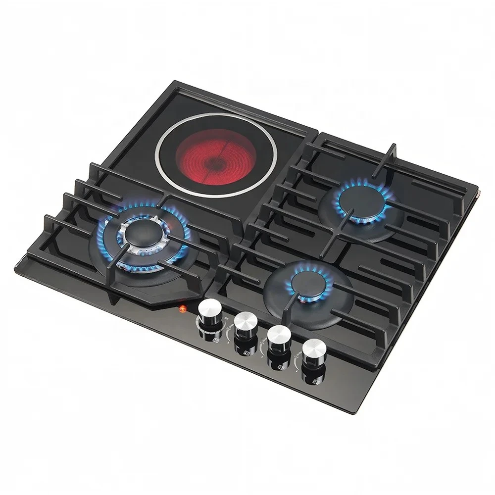 

Ridax Built-in Hybrid Cooktop 4 Burner 3 Gas + 1 Induction Electric Stove Stainless Steel Gas Hob with FFD Safety LPG/NG