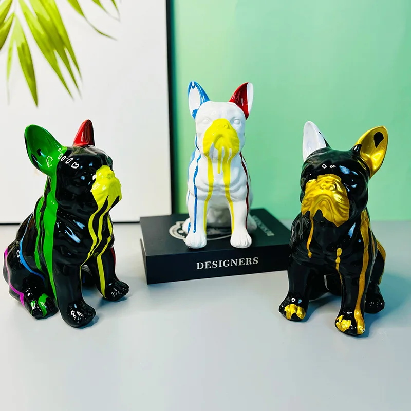 

Creative Splash Color Bulldog Resin Statue Home Interior Porch Office Desktop Artifact Decoration Kawaii Painted Dog Sculpture