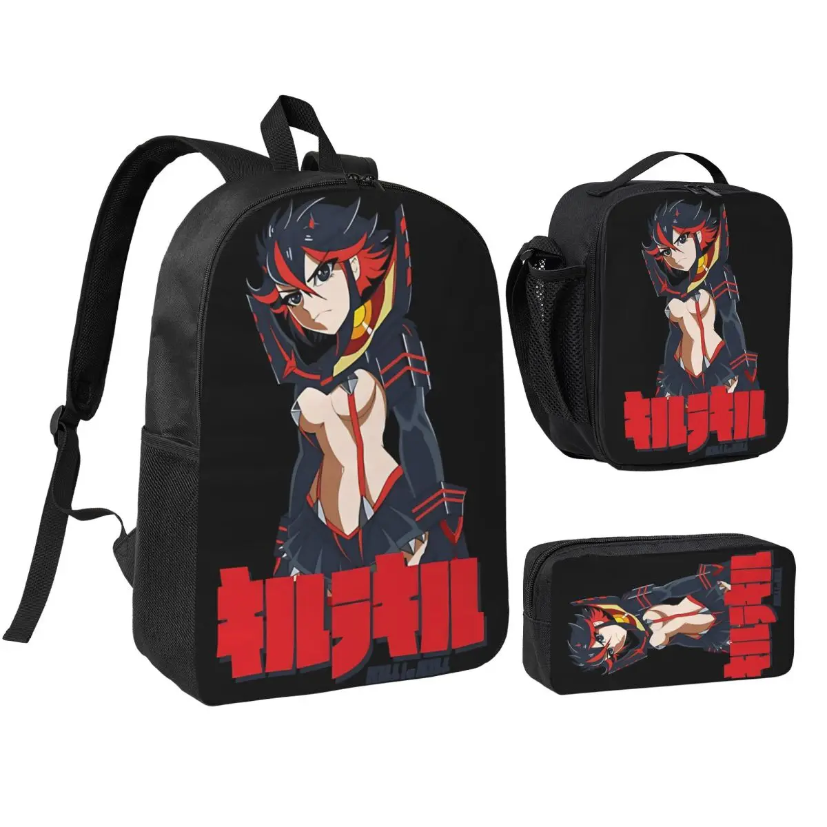 3Pcs Kill La Kill merch Backpack Set for Girls Boys Pen Bags Bookbag Sets with Lunch Box For School Students Daypack