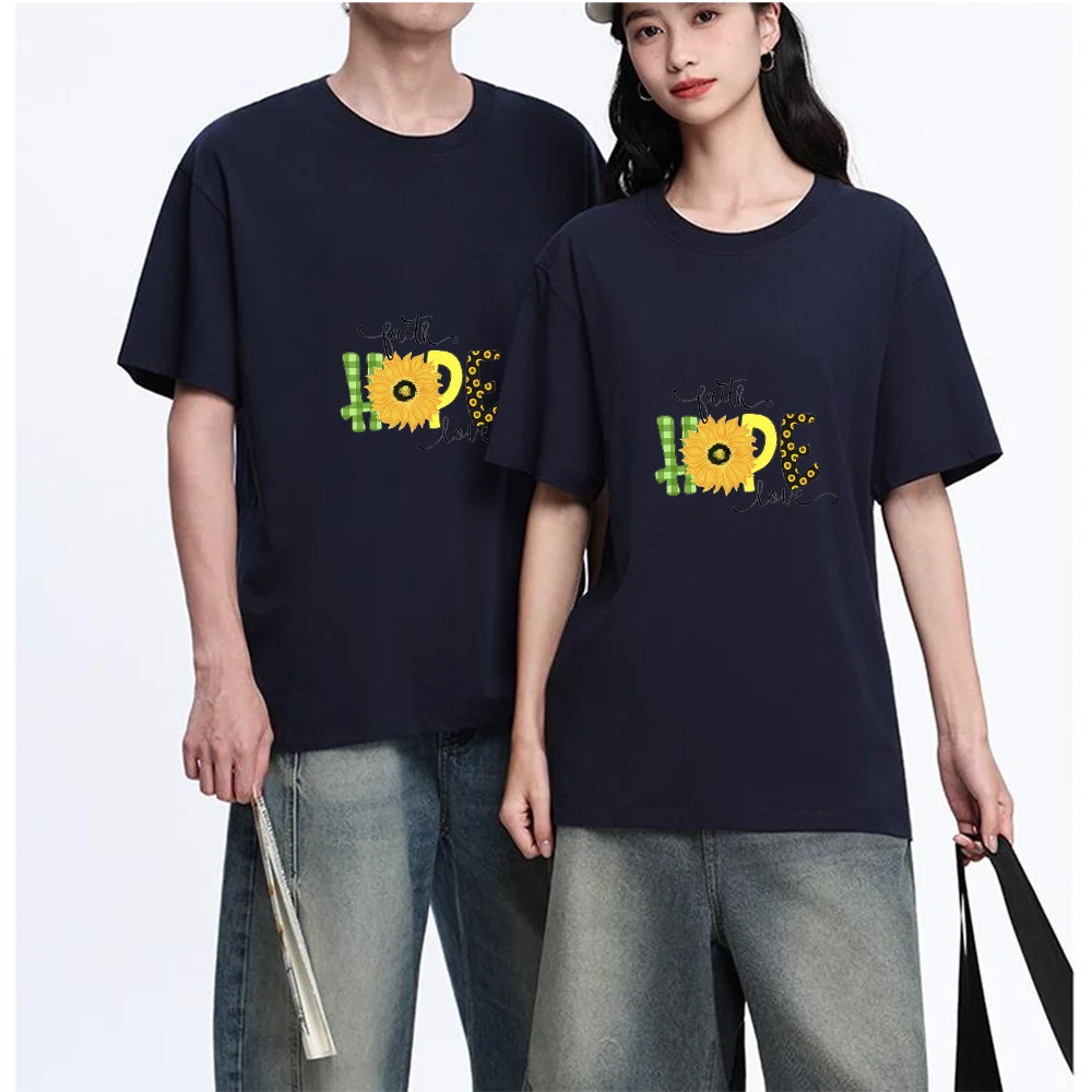 Faith Hope Love Sunflower Graphic Printed T Shirt Breathable Fabric S-XXL Personalized Custom Casual Short Sleeve Tee Aesthetic