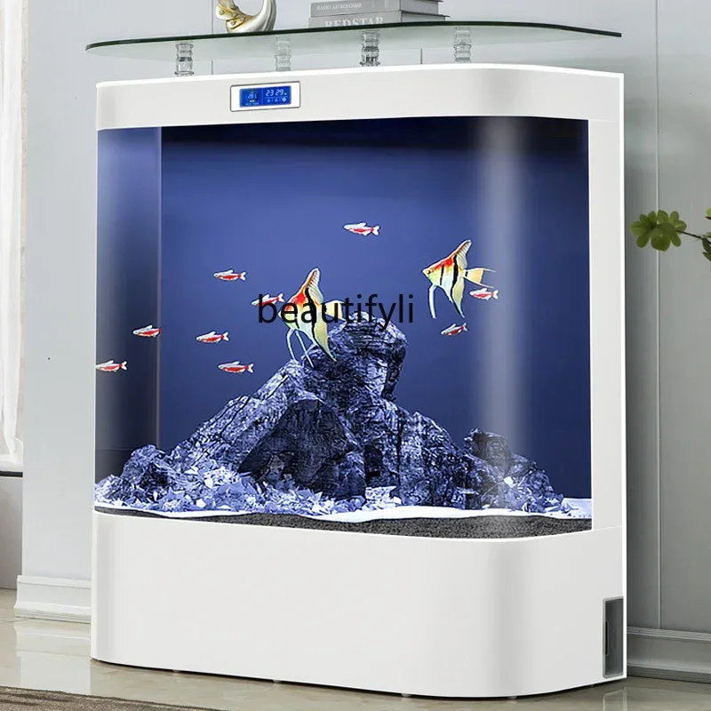 LXDouble arc living room ecological fish tank household medium and large glass floor filtration water-free all-in-one machineSSS