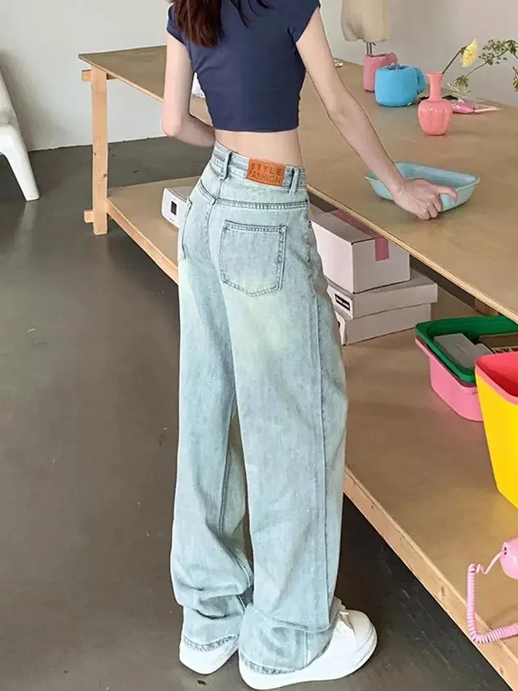 Retro Narrow Version Wide-leg Jeans for Women in 2025 Summer New High-waist Slim and Versatile Draped Straight-leg Floor Pants