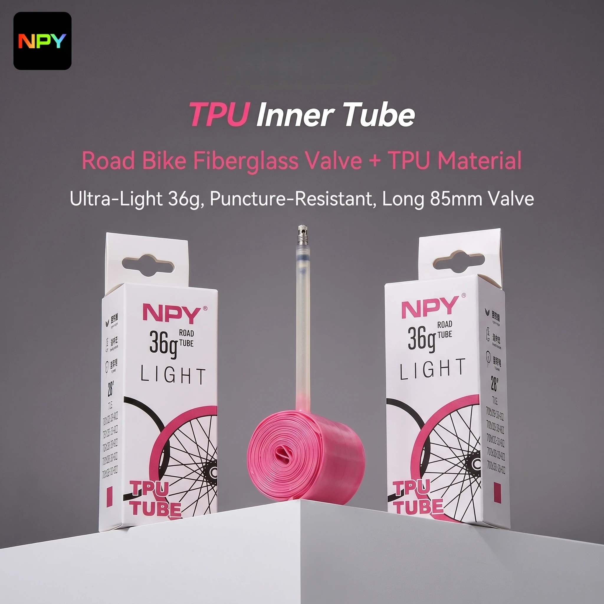 

NPY Ultralight Road Bicycle Inner Tube 36g 18-32c Bike Camera Tpu Tire 700c 45/65/85mm Length French Valve Super Light Tube