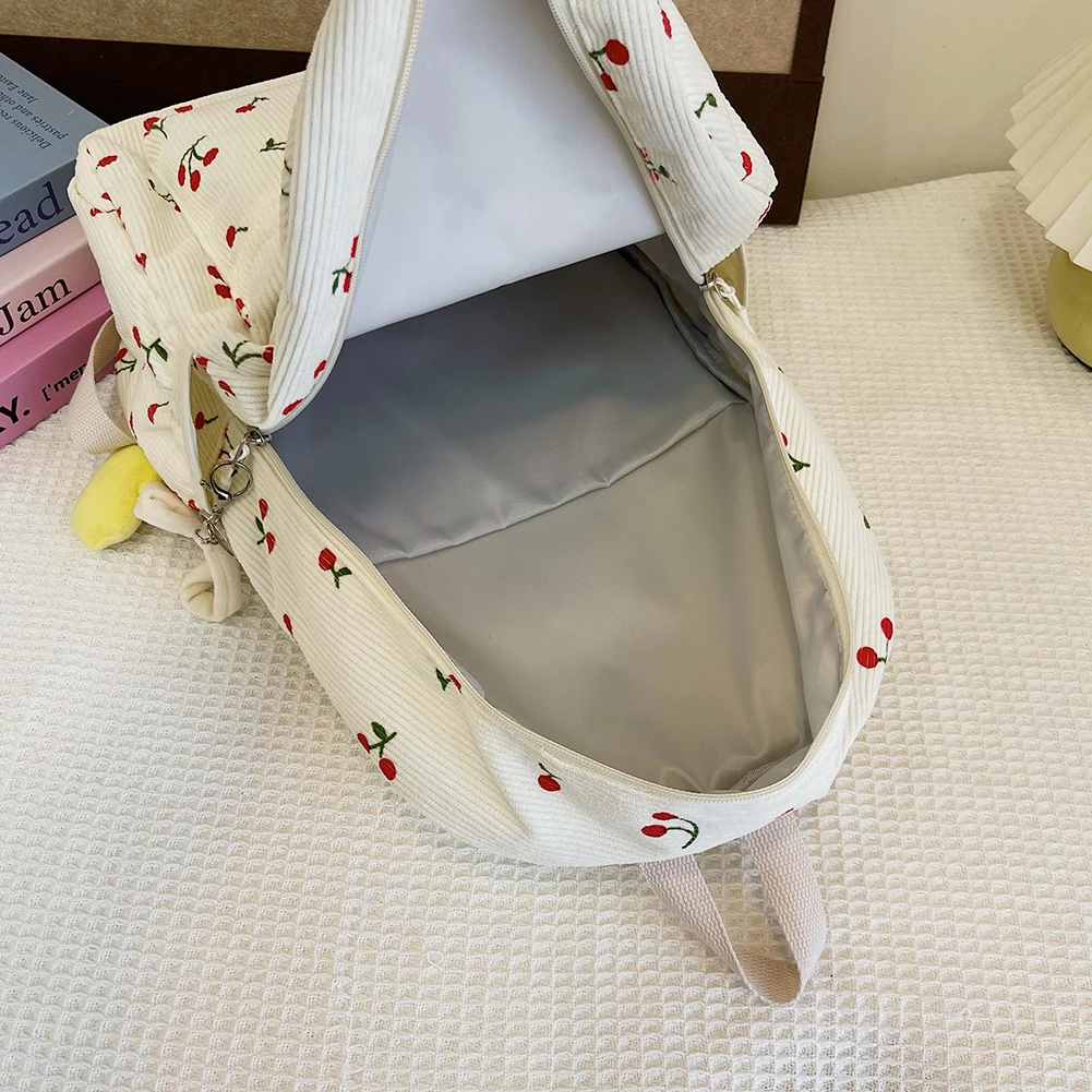 حقيبة ظهر نسائية للكمبيوتر المحمول بحزام قابل للتعديل حقيبة ظهر سروال قصير بنمط الكرز حقيبة مدرسية بسحاب للعمل والتسوق والمدرسة #1