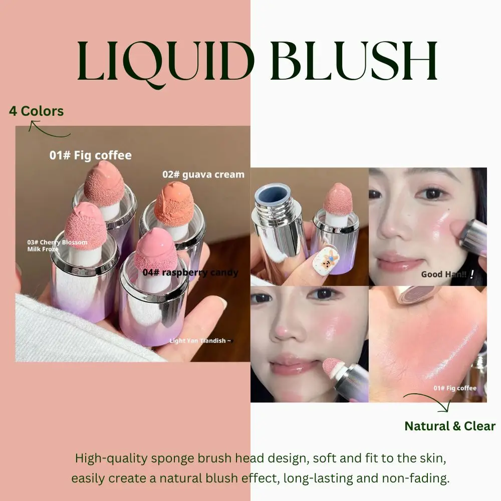 Bâton de fard à joues liquide avec pointe éponge pour lèvres et joues, Correction de couleur imperméable et longue durée, maquillage pour le visage, 4 couleurs