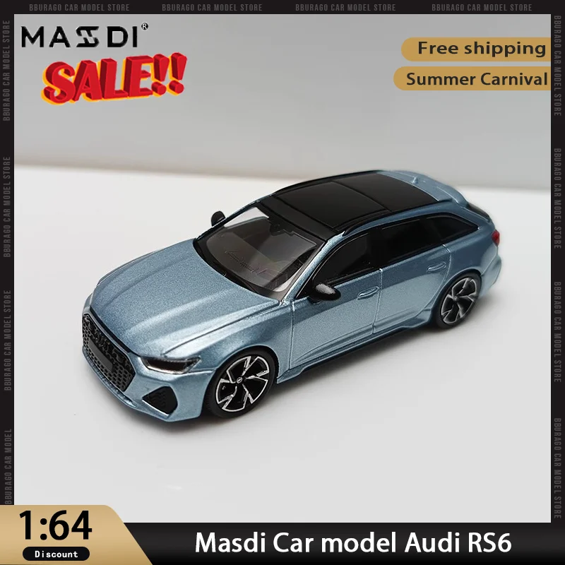 

Masdi 1:64 Audi RS6 Style Avant Wagon Ice Blue, литая под давлением модель автомобиля, имитация спортивного автомобиля, настольный дисплей, коллекция, подарок