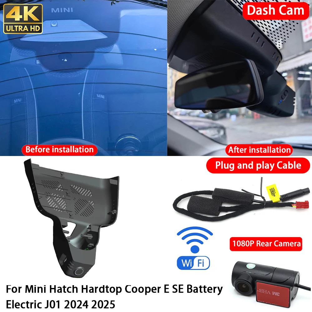 Für Mini Hatch Hardtop Cooper E SE Batterie-Elektro J01 2024 2025 4K 2160P Dashcam Vorne Hinten Autokamera DVR WLAN Plug & Play
