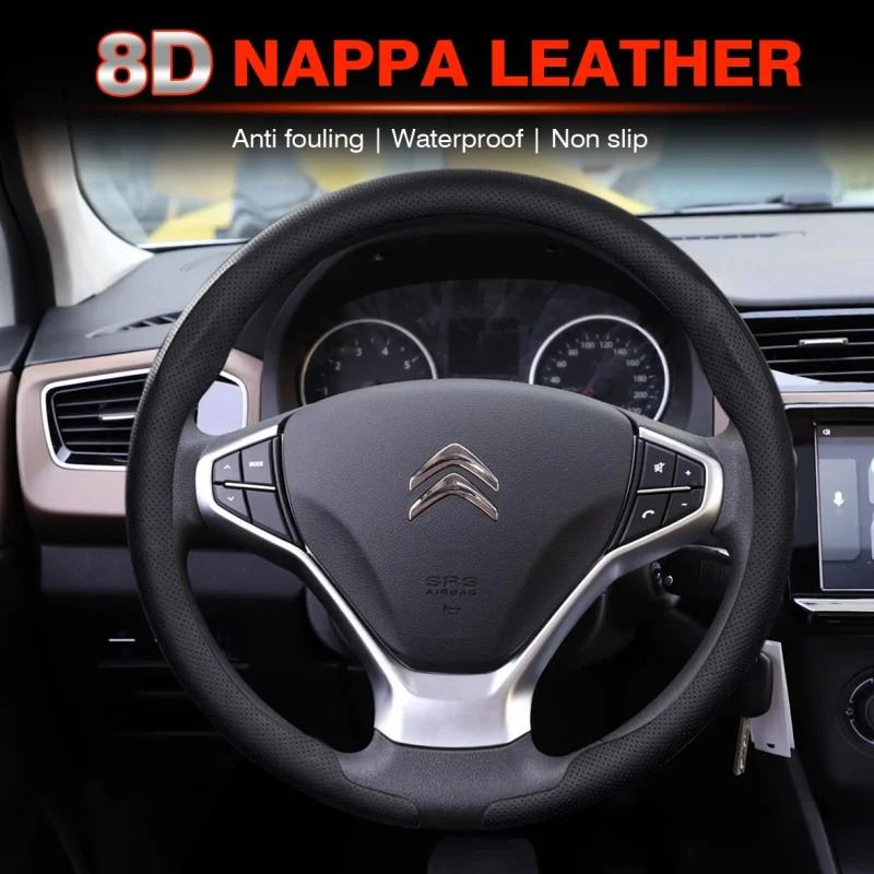 

Кожаный чехол на руль автомобиля 8D Nappa для Citroen C1 C2 C3 C4 C5 C6 C7 C8 VTS, нескользящий кожаный дышащий автомобильные аксессуары