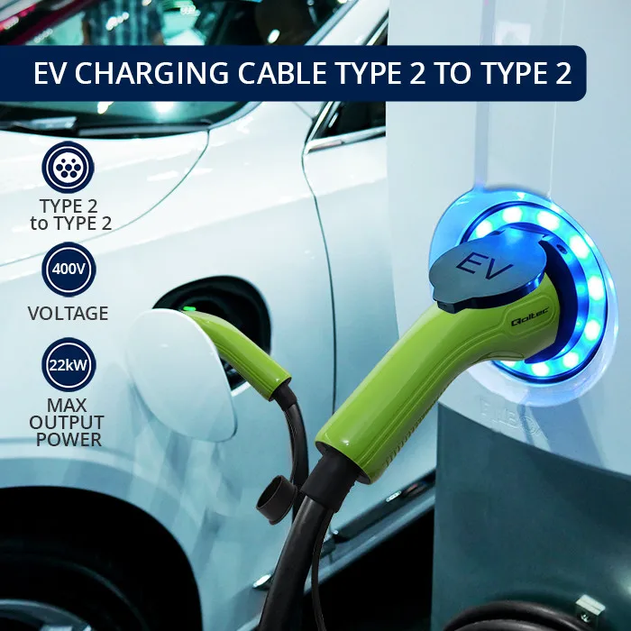 Qoltec EV-kabel, type 2, voor het opladen van auto's. |     22 kW |     32A |     5m