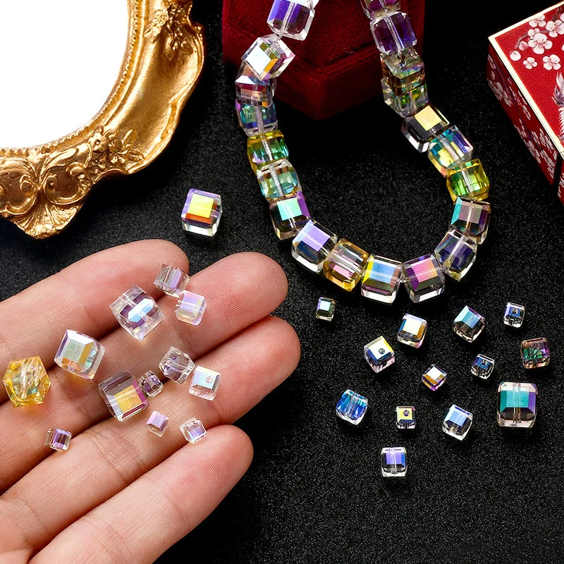 

50/100pcs 4-8mm Cubic Crystal Glass Beads for Clothing Loose Beads Spacer Cube Beads DIY Jewellery Making Accessories