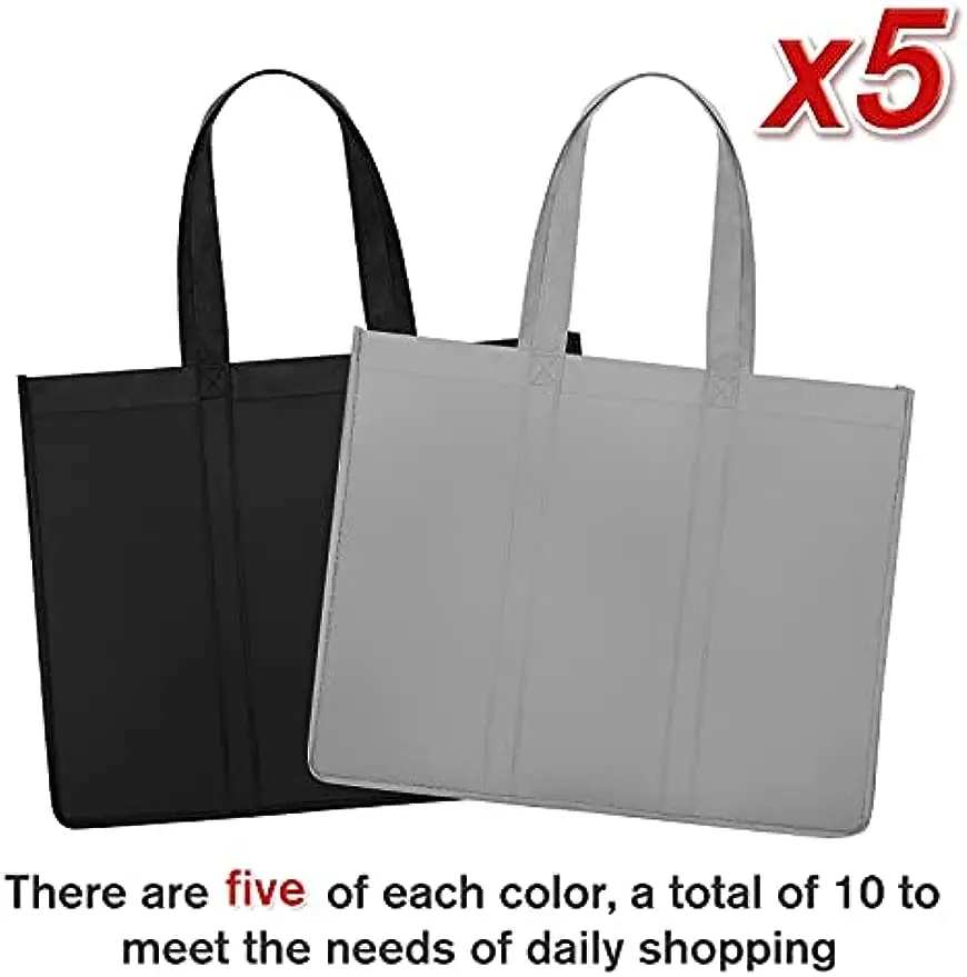 10PCS Reusable Grocery Shopping Bags  Large Foldable Tote Bags Bulk, Eco Produce Bags with Long Handle