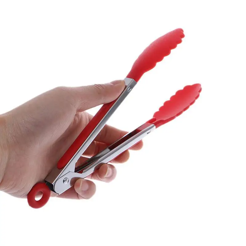 20cm Silicone Baking Meat Food Tong Stainless Steel Kitchen Non-Slip Cooking Clip Clamp BBQ Salad Tool Grill Cookery Accessories