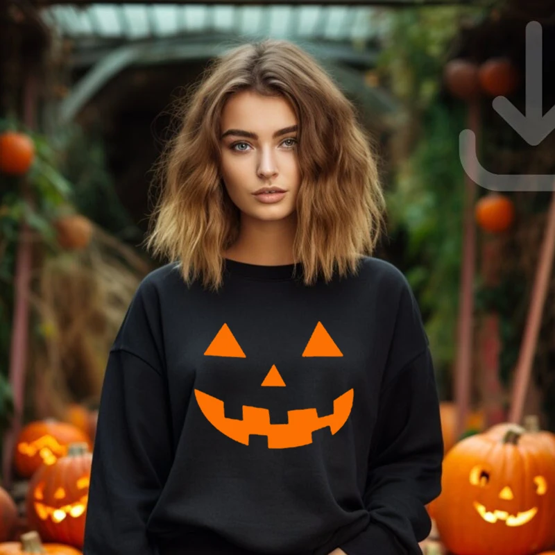 Pompoen Smile Gezicht Bedrukt Dames Sweatshirt Met Ronde Hals Thanksgiving Trui Halloween Grafische Hoodies Zwart Wit Pullover Femme