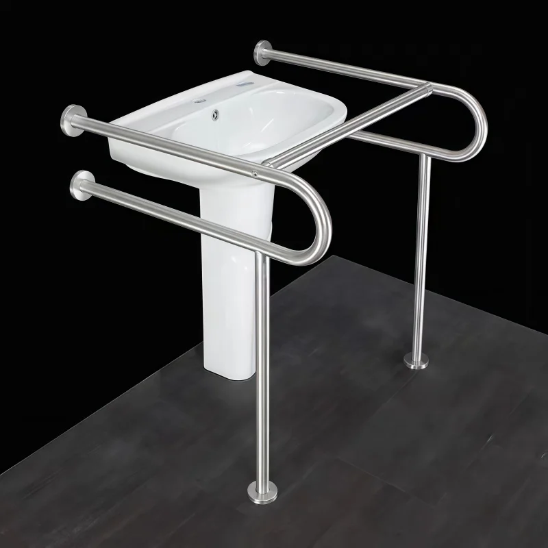 304 Stainless Steel Barrier- Column Basin Handrails Safety Railings for Elderly Disabled Public Toilets Wash Basin Grab Bars