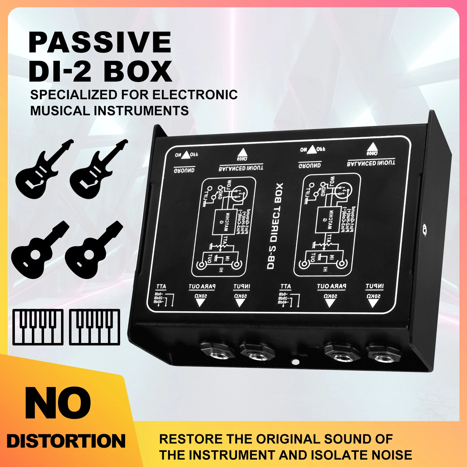 

Профессиональный двухканальный пассивный DI-бокс с прямым впрыском аудиобокс, сбалансированный и несбалансированный преобразователь сигналов с XLR и TRS