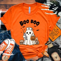 Halloween Boo Crew Letter Printed Women T-Shirts Halloween Boo Crew Short Sleeve Shirts Summer Round Neck Tee Shirt