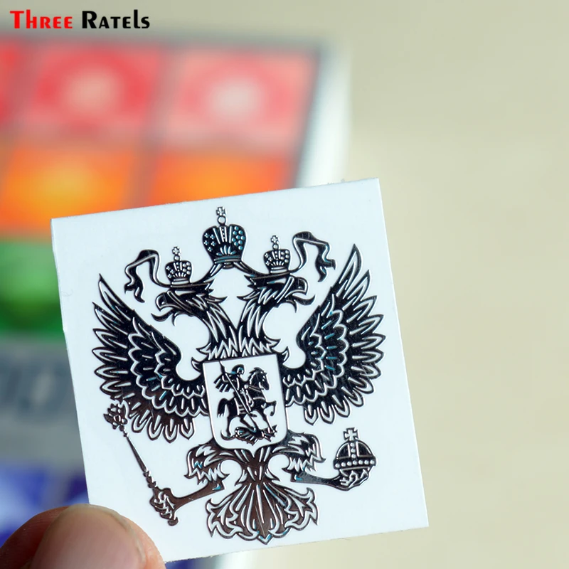 Three Ratels MT-001XS 4*3.4cm Silver Coat Of Arms Russia Nickel Metal Decals Russian Federation Car Stickers For Mobile Phone