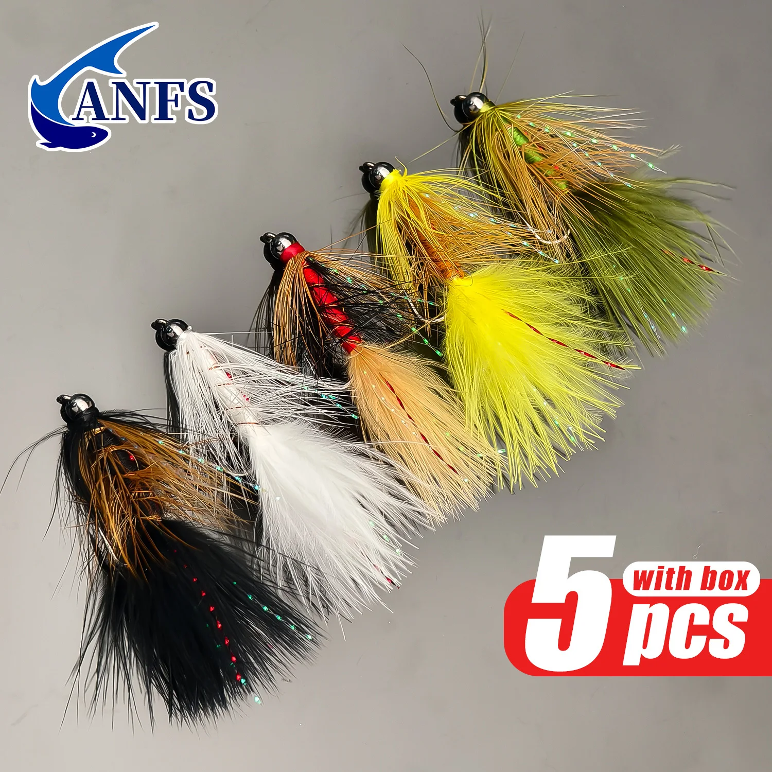 ANFS 5 قطع من الخرز النحاسي الصوفي Bugger-Streamers يطير لسمك السلمون المرقط وسمك السلمون والباس وصيد الأسماك #5