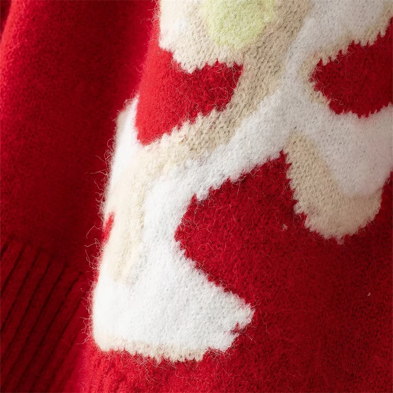 KEYANKETIAN ฤดูหนาวใหม่ผู้หญิงดอกไม้ Jacquard ตกแต่งเสื้อกันหนาวแฟชั่น O-คอยาวแขนยาวหลวมหนาถัก TOP