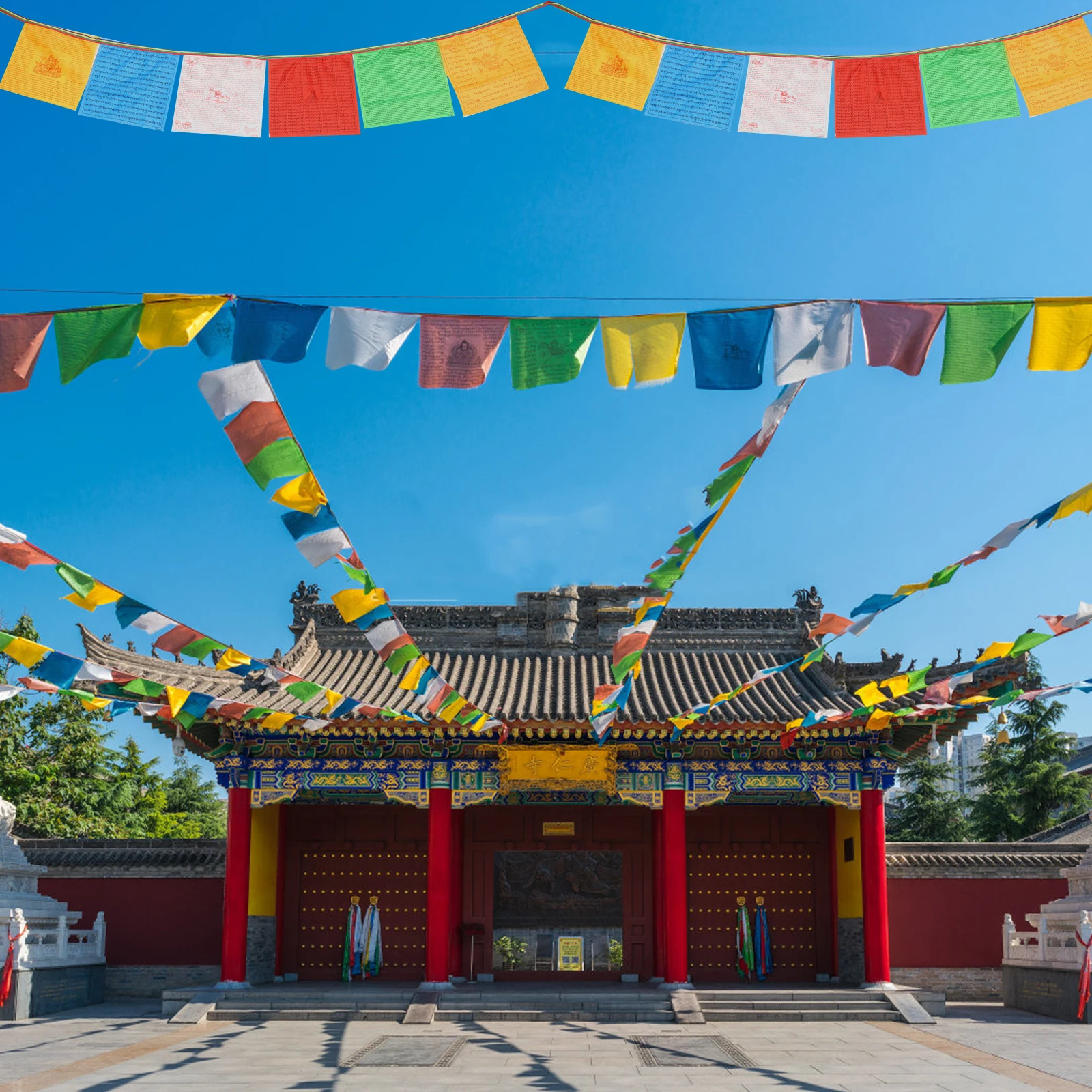 

Prayer Meditation Flags Silk Banners Colorful Letter Design Festive Atmosphere Purify Mind Hanging