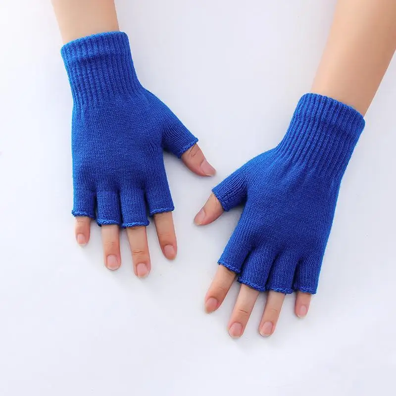 Women Men Cashmere Half Finger Gloves Woolen Knitted Wrist Mittens Winter Warm Outdoor Cycling Stretch Fingerless Gloves Unisex