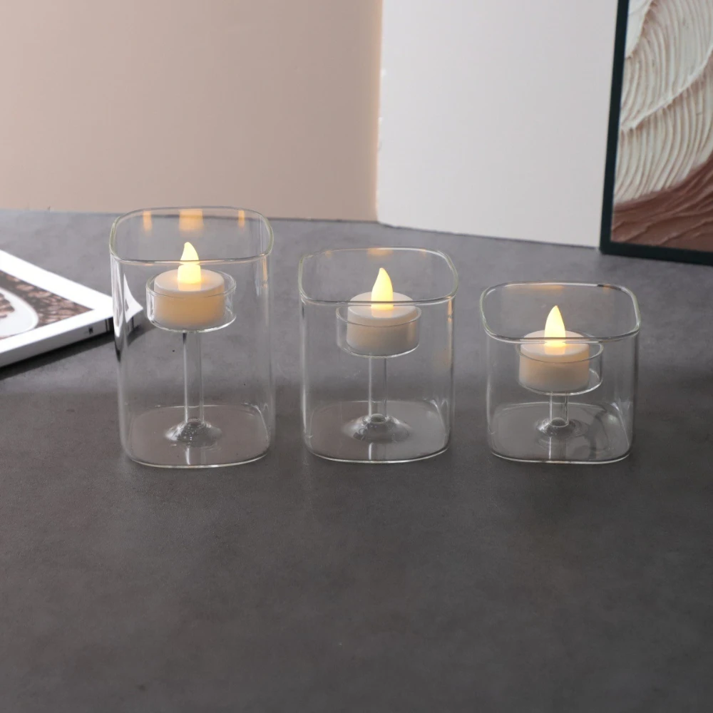 Modern Double Layer Glass Candle Holder European-style Windproof Candlestick for Dinner Home Decor Wedding Table Decor