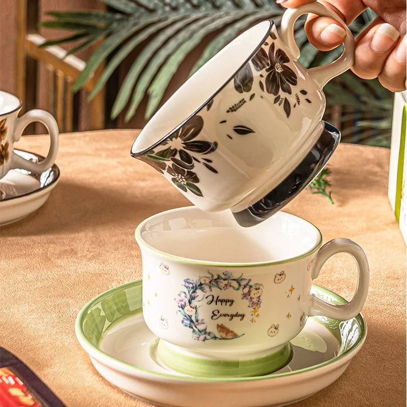 Luxury Vintage Drinkware Set,Ceramic Cup for Latte,Water, Tea, Complete Coffee Cup & Saucer Souvenir,Elegant Breakfast Companion