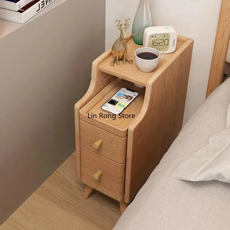 Nightstands Solid Wood Bedside Table Simple Modern Mini Bedside Storage Cabinet Narrow Wall Seam Shelf Mesas Bedroom Furniture