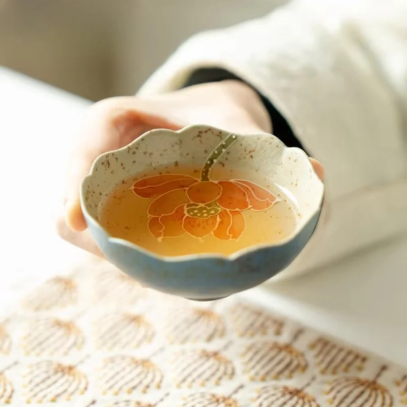 Taza de té de loto pintada con interior tallada de 85ml, tazón té elegante, hermosa taza té, taza meditación para degus