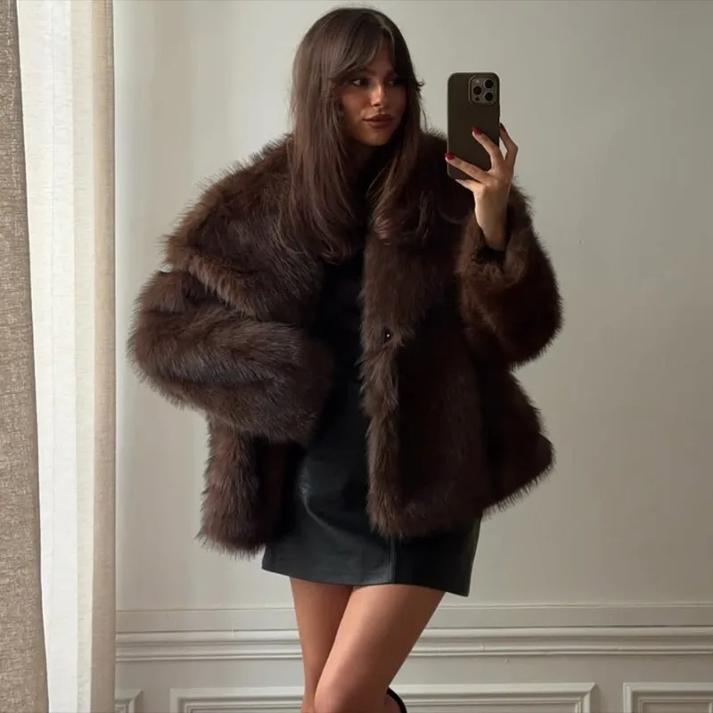 سترات من الفرو السميك باللون الأبيض غير الرسمي من Tuularose بأكمام طويلة ورقبة على شكل V للخريف والشتاء معاطف من الفرو الصناعي موضة 2025 ملابس خارجية