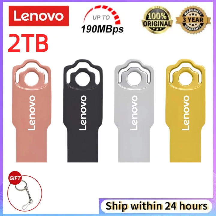 Lenovo-Pen Drive Impermeável de Alta Velocidade, Unidade Flash USB 3.0, Memória Metal para Computador, Dispositivos de Armazenamento, 512GB, 1TB, 2TB, Original