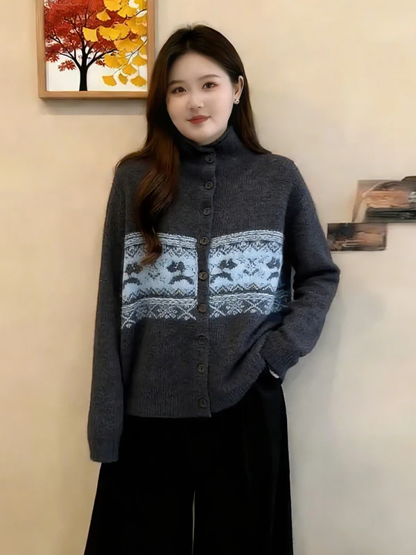 

Свободный вязаный кардиган с цветочной вышивкой для женщин больших размеров, весна 2026, модный омолаживающий топ в корейском стиле для повседневной носки