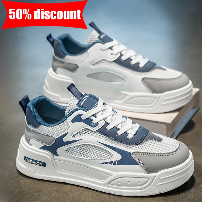 

Mens Board Shoes Summer New Mesh Breathable Casual Comfortable Sports Shoes Wear-resistant Fashionable Student Flat Shoes
