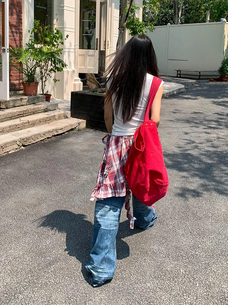 ReddaChic Punk Plaid Ster Vrouwen Coverups voor Jeans Verpakt Tiered Ruffle Mini Rok Zomer Festival Concert Retro Y2k Kleding