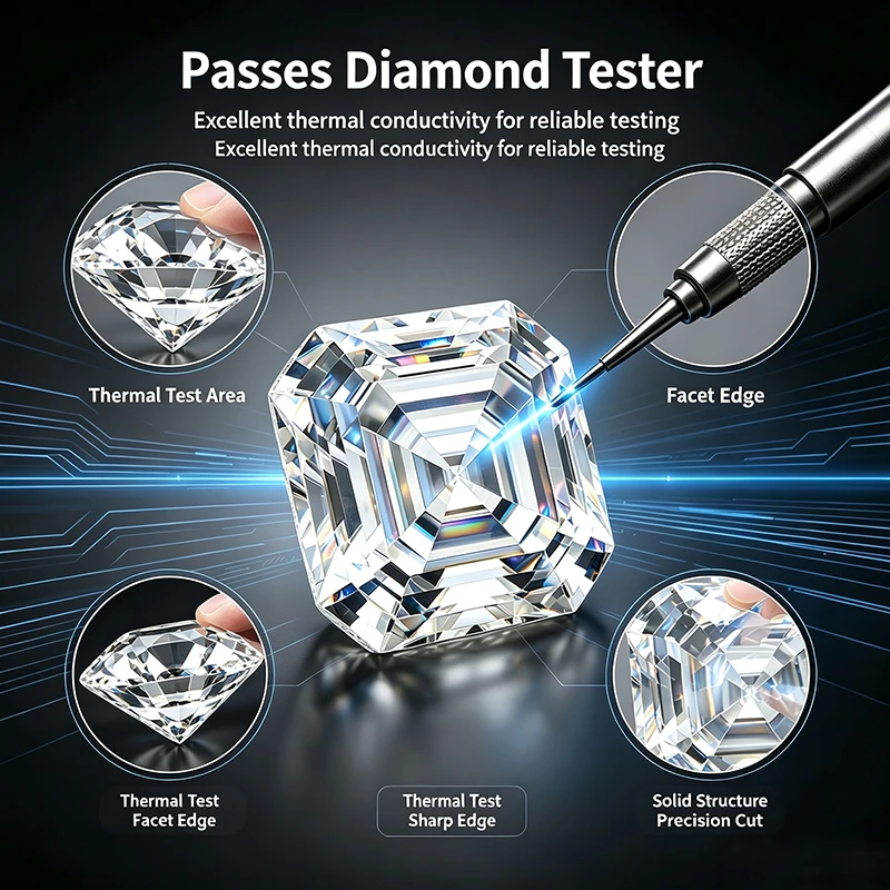 Real D Color Asscher Cut Moissanite Loose Stone with Certificate Moissanite Lab Diamond Pass Tester with GRA Report