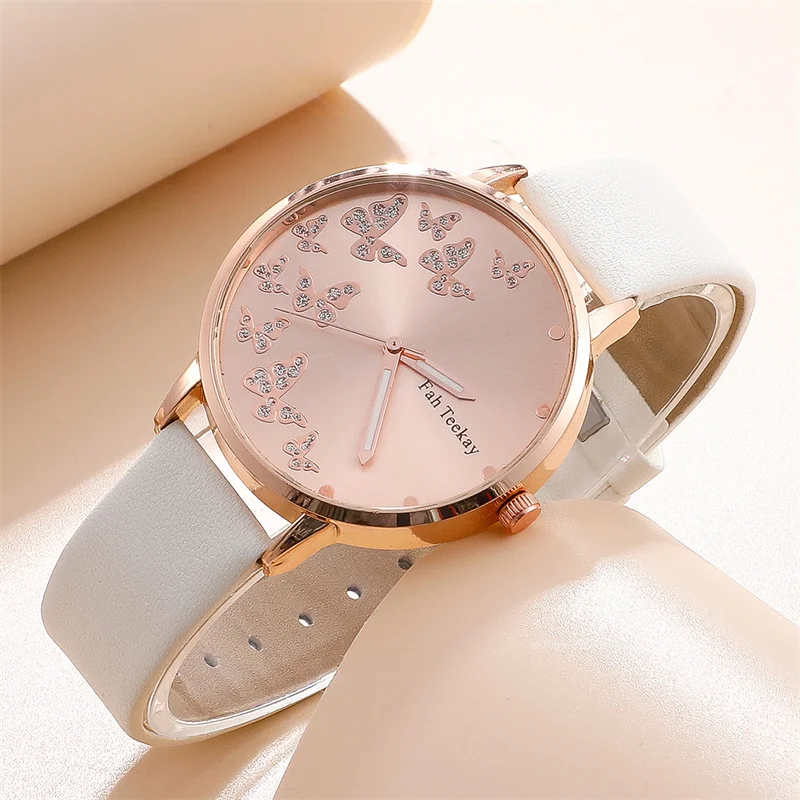 2pcs/Set Womens Butterfly Watches Jewelry Ladies Fashion Watch New Simple Casual Women Analog Wrist Watch Bracelet Gift