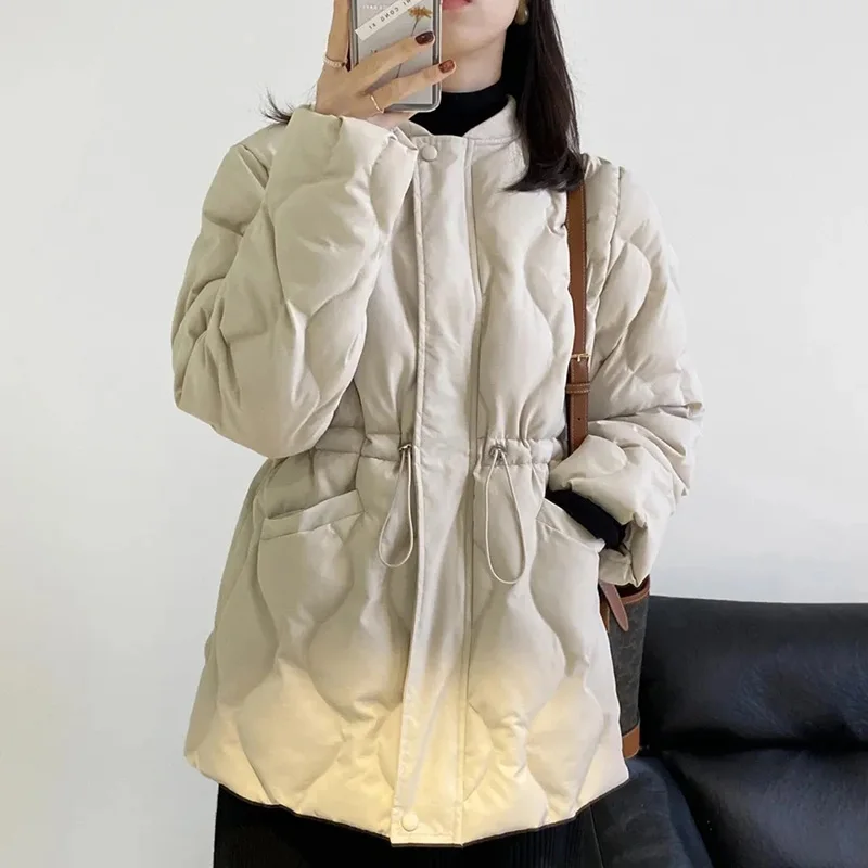 

Down Cotton Jacket Womens 2024 Spring Autumn New Temperament Fashion Thin Cotton Coat Women's Long Plus Size Slim Waist Parkas