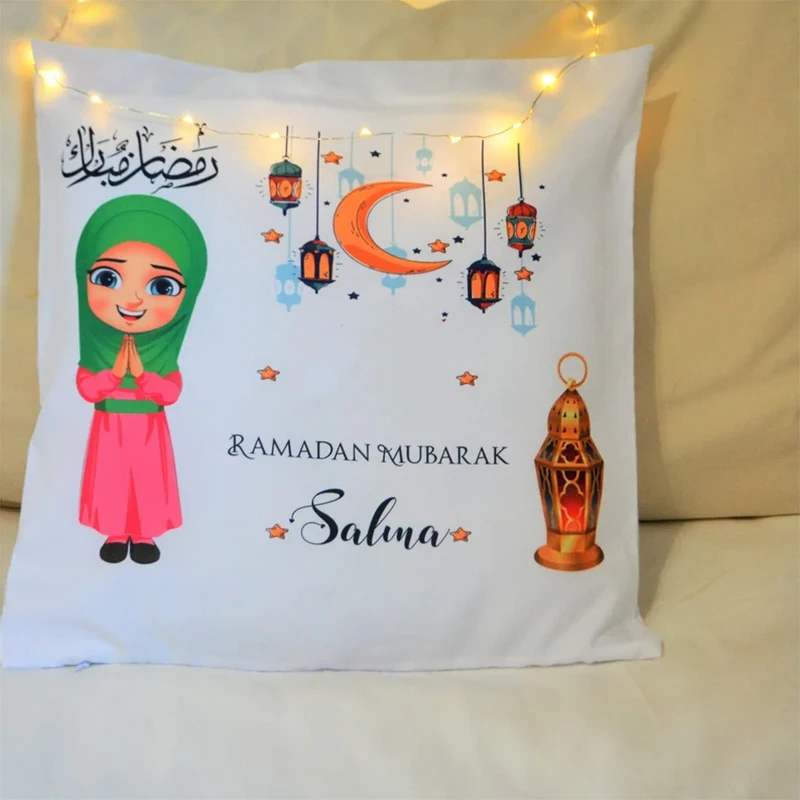 Personalized kid boy girl Pillow case Cushion Cover Ramadan Mubarak Eid Muslim Islamic Kareem children room home decoration gift
