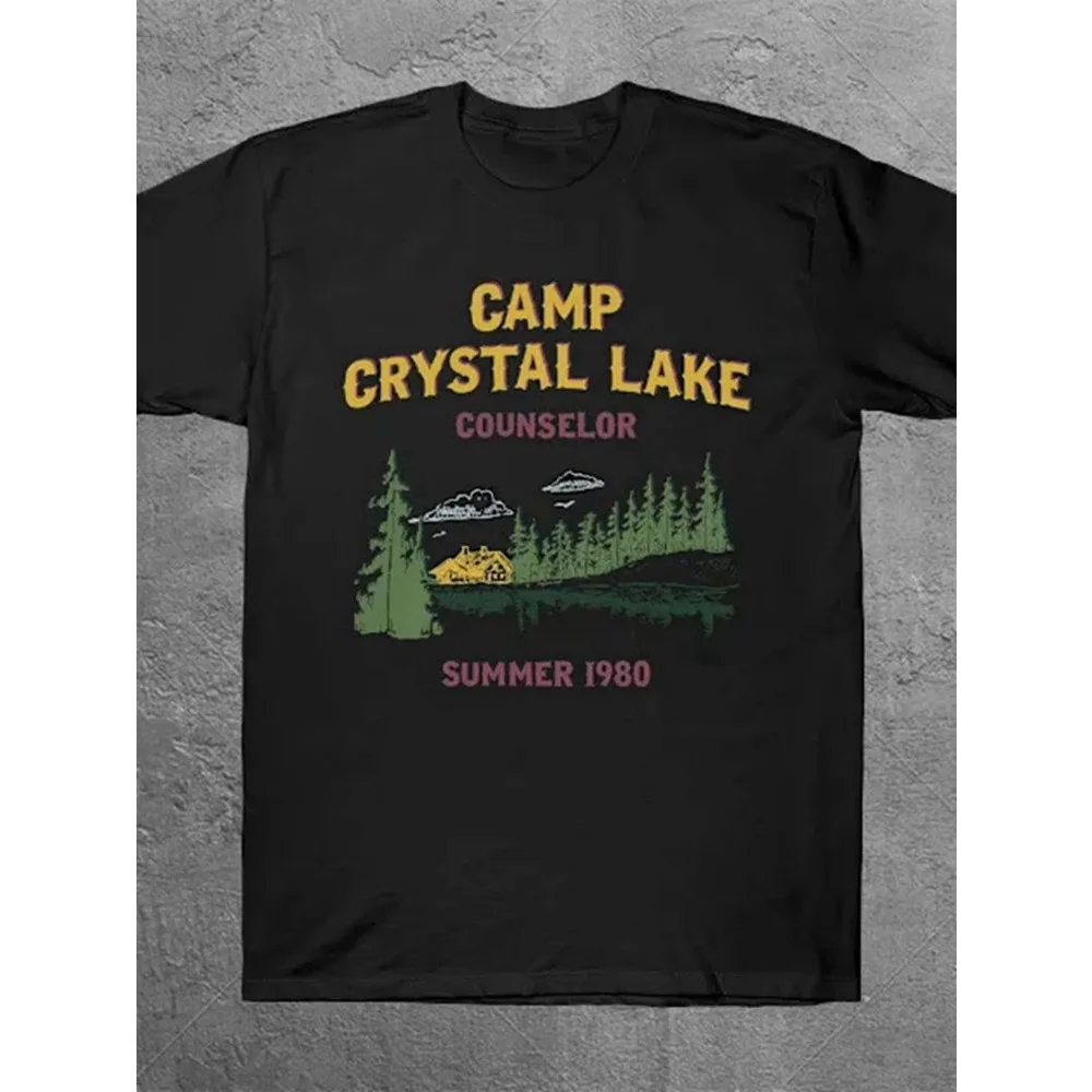 Women Streetwear Trendy Casual Graphic T-Shirt Soft Crew Neck Short Sleeve Local Retro-Style Men'S Retro 90S Lake Cam