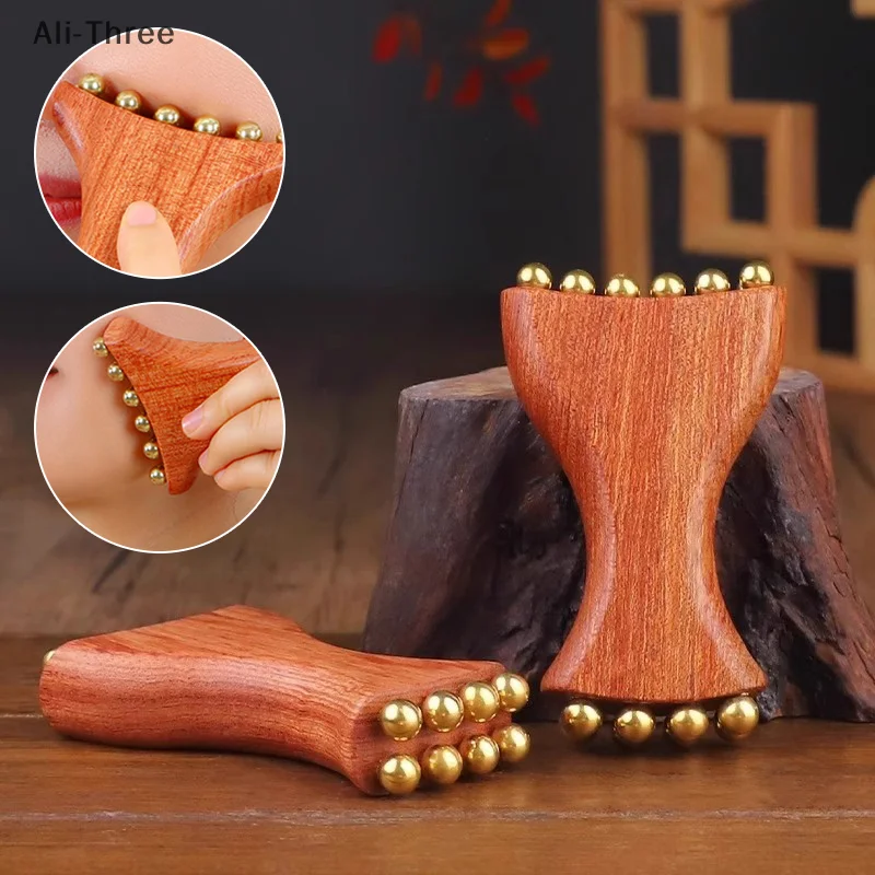1Pc Brass Gold Bead Facial Fascia Lifting Tool Cheek Beauty Massage Gua Sha Lymphatic Drainage Massager Trigger Point Relaxation