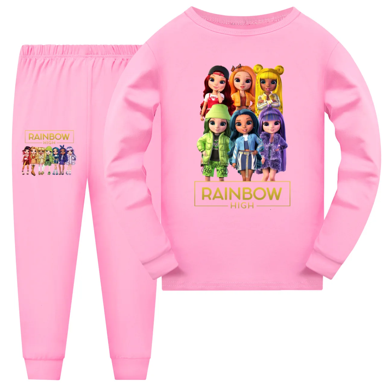 New Rainbow High Costume Kids Cartoon Pajama Sets Baby Girls Long Sleeve Tops Pants 2pcs Set Teenager Boys Casaul Sleepwear