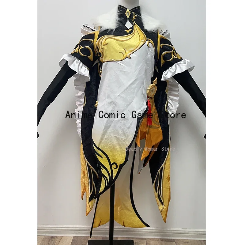 Ningguang Genshin Impact Cosplay Costume pour femmes et filles, perruque, jeu d'anime, tenue de fête d'Halloween