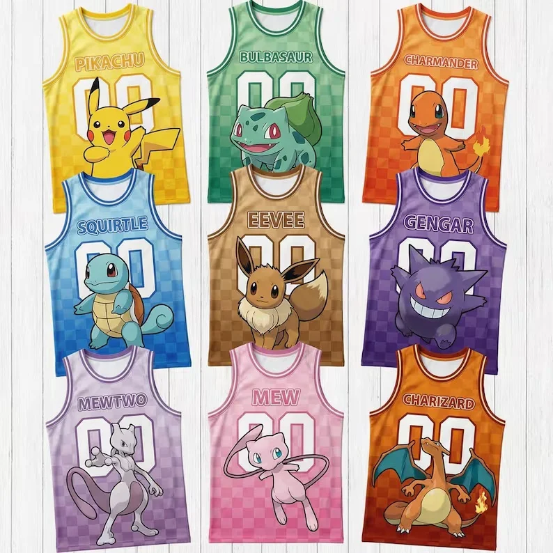 2026 Bandai Animated Movie Vest Jersey Pok É Mon Full Character Sports Jersey Summer Oversized Vest Family Matching