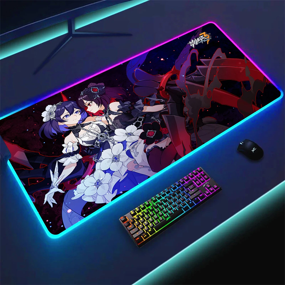 Imagem -02 - Grande Gamer Mouse Pad com Led Retroiluminado Rgb Computador Mousepad Mat Mesa Anime Mesa de Escritório Honkai Impacto xl